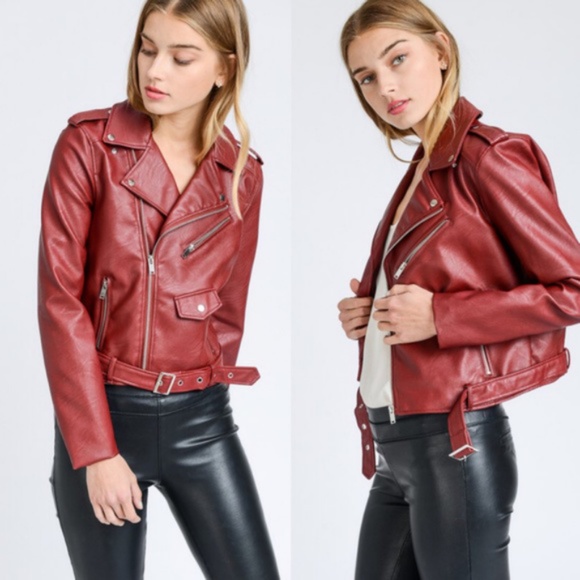 Jackets & Blazers - vegan leather WINE biker jacket moto motorcycle